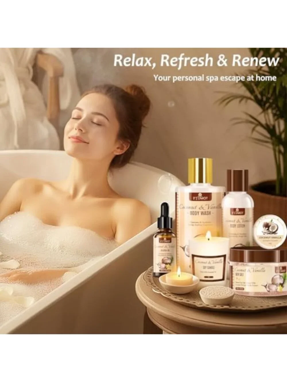 Luxury Spa Gift Basket Set for Women - 21-Piece Coconut Vanilla Self-Care Kit